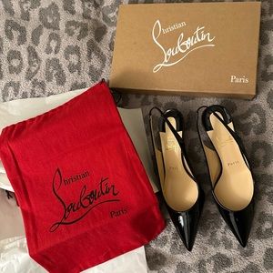Christian Louboutin Kate Sling Patent 55 in black 38/8 NEW